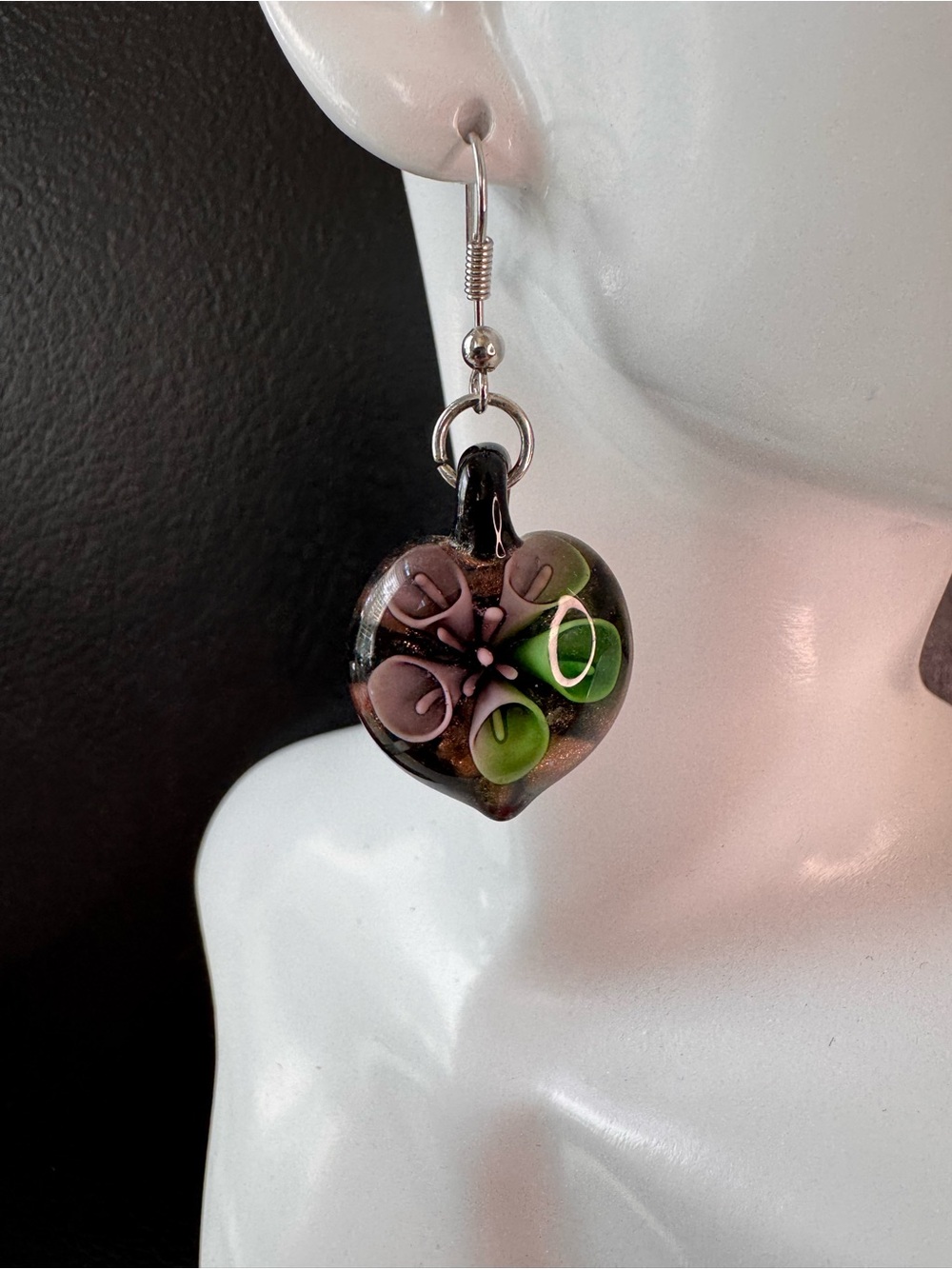 Handmade Heart Glass Drop Earrings - SKU I